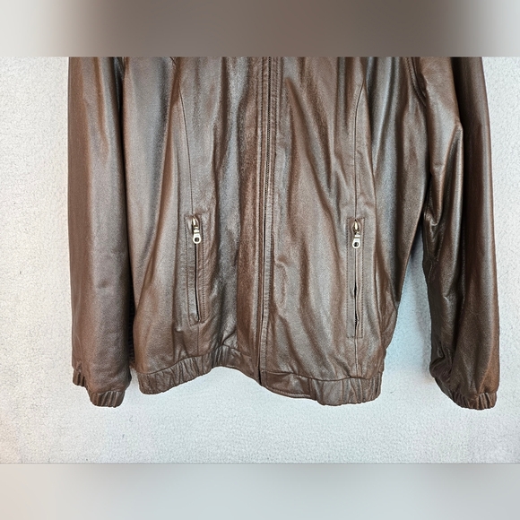 Preston & York Mens Leather Jacket Sz L Chocolate Brown Aviator Look 2 Pockets - Picture 4 of 14